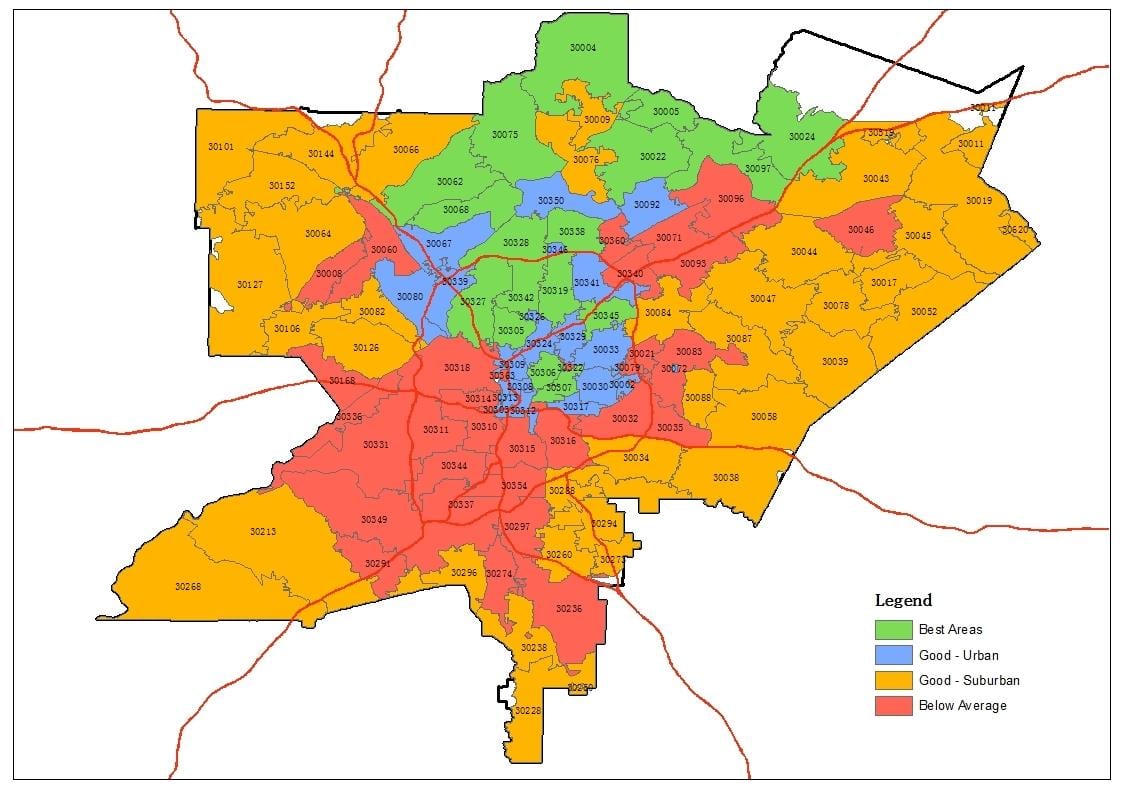 애틀랜타 지역 zip code 지도